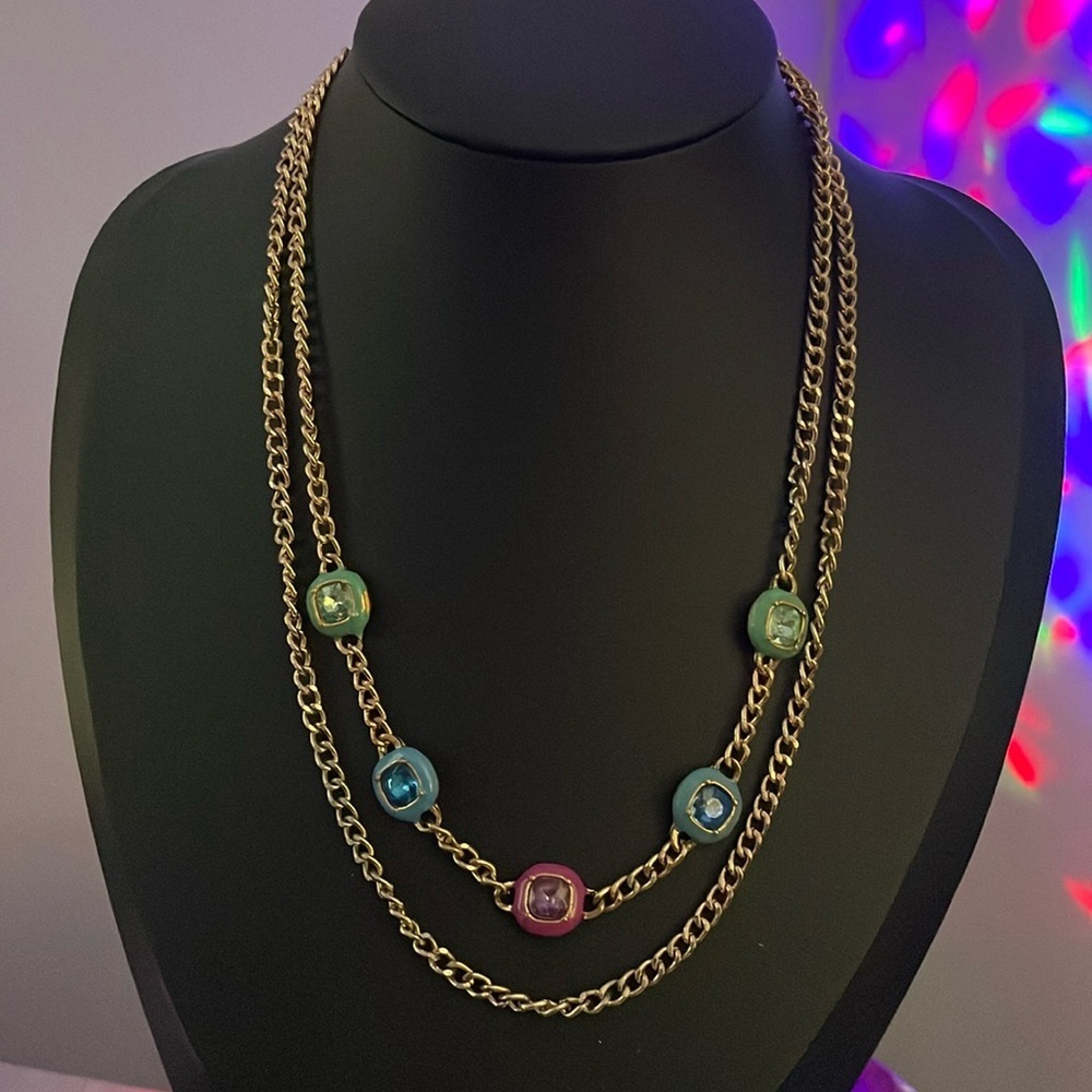 Gold Chain Necklace with Multicolor Beads